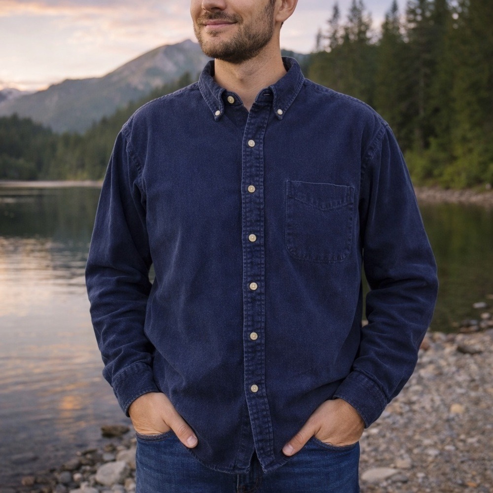 Vintage Britches Great‎ Outdoors Men's Navy Blue Cotton Button-Up Shirt L Casual